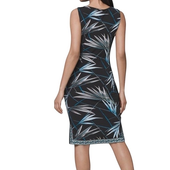 Black & Teal Palm Print Embroidered Sleeveless Sheath Dress ~ Sz XXS ~ NWT - Picture 3 of 13